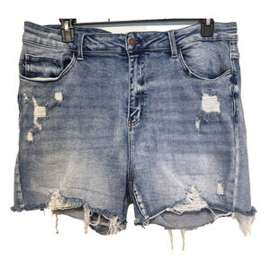 Judy Blue Women's Shorts 3X Plus High Rise Distressed Stretch Denim 5"